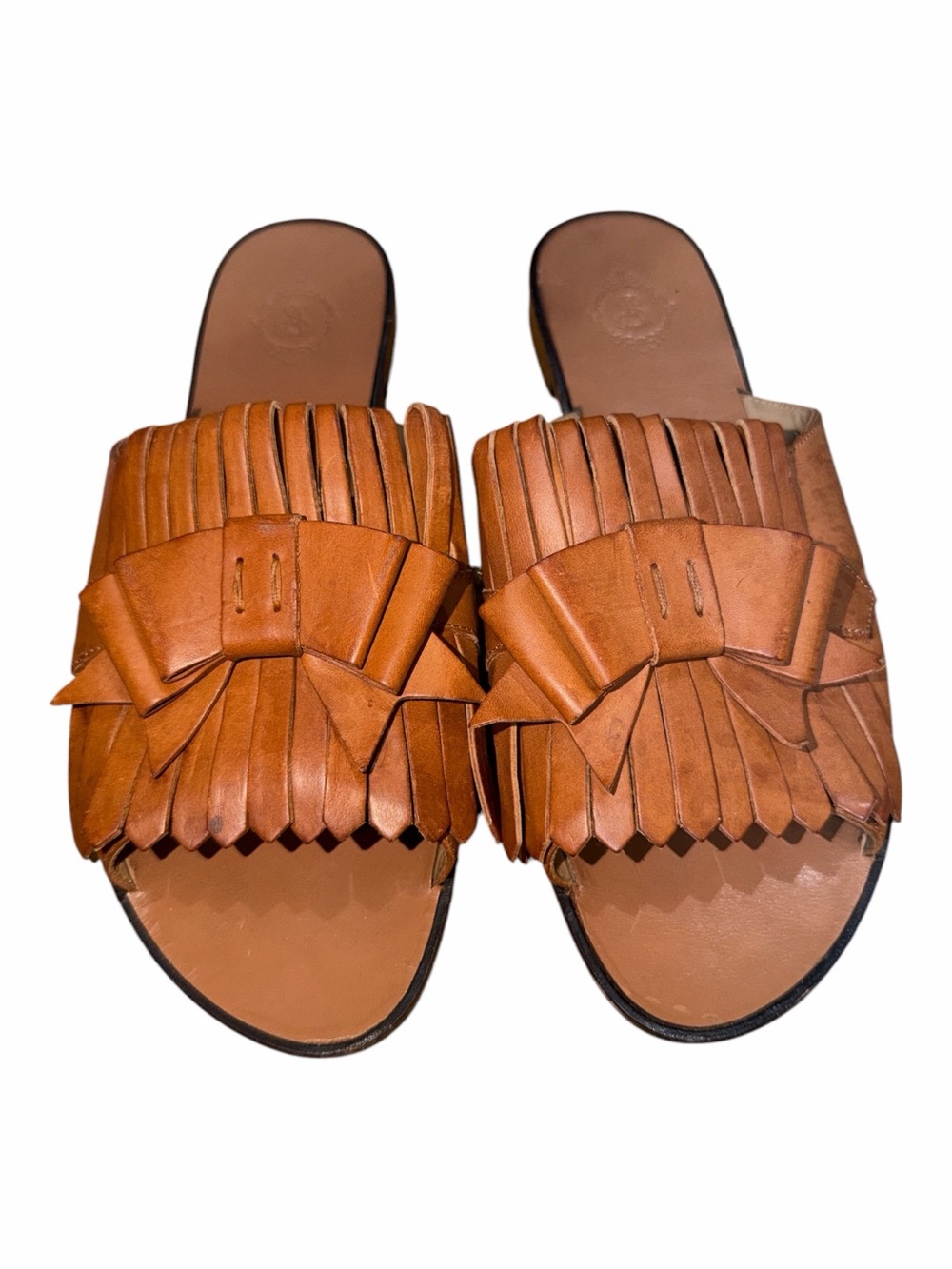 Vero Cuoio Tan Fringe Leather Slide Sandals